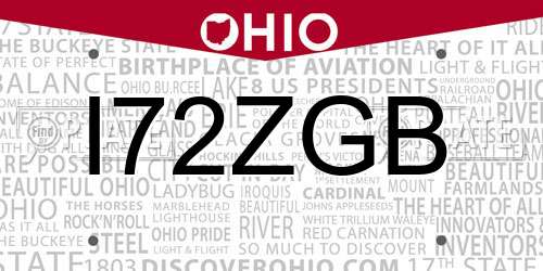 I72ZGB Ohio License Plate