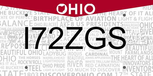 I72ZGS Ohio License Plate