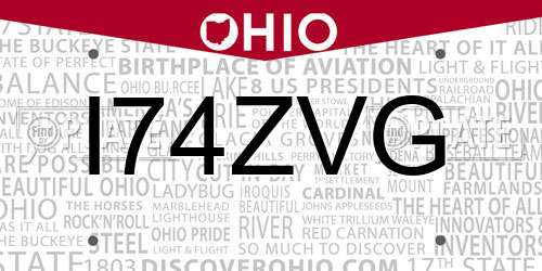 I74ZVG Ohio License Plate