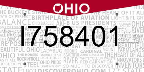 I758401 Ohio License Plate
