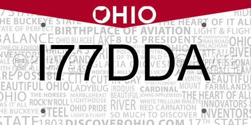 I77DDA Ohio License Plate