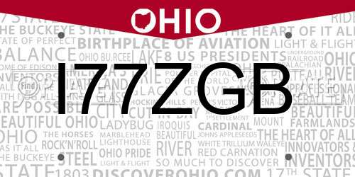 I77ZGB Ohio License Plate