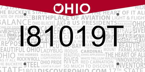 I81019T Ohio License Plate