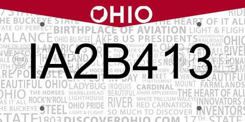 IA2B413 Ohio License Plate