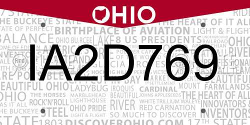 IA2D769 Ohio License Plate