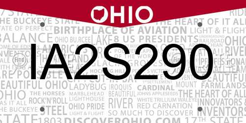 IA2S290 Ohio License Plate