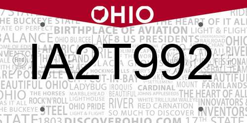 IA2T992 Ohio License Plate