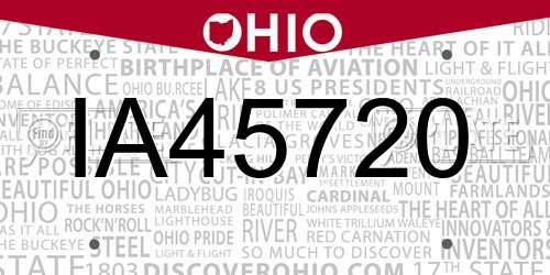 IA45720 Ohio License Plate