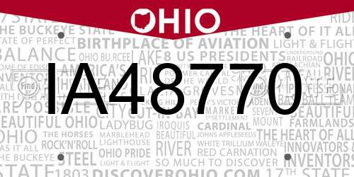 IA48770 Ohio License Plate