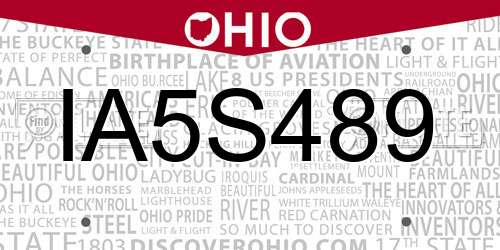 IA5S489 Ohio License Plate