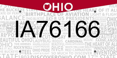IA76166 Ohio License Plate