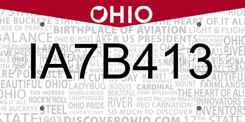 IA7B413 Ohio License Plate