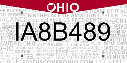IA8B489 Ohio License Plate
