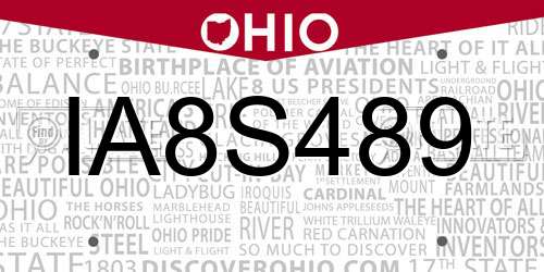 IA8S489 Ohio License Plate