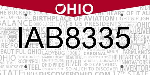 IAB8335 Ohio License Plate