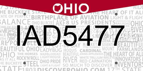 IAD5477 Ohio License Plate