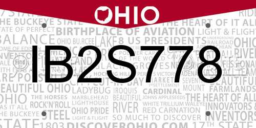 IB2S778 Ohio License Plate