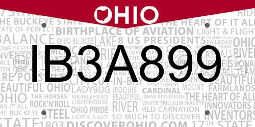 IB3A899 Ohio License Plate