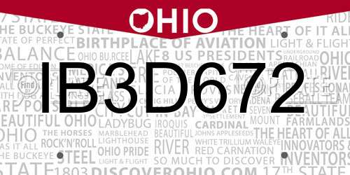 IB3D672 Ohio License Plate