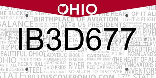 IB3D677 Ohio License Plate