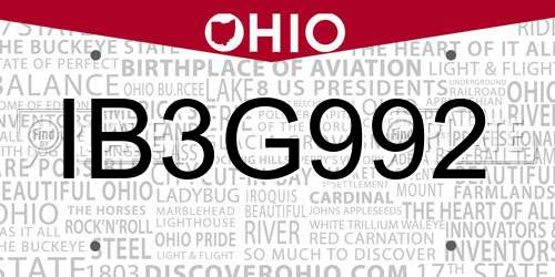 IB3G992 Ohio License Plate