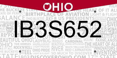 IB3S652 Ohio License Plate