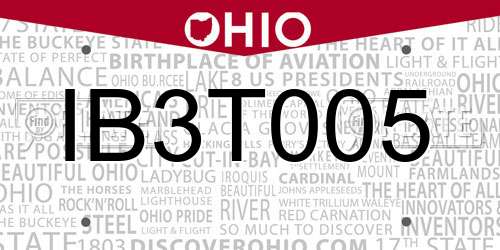 IB3T005 Ohio License Plate