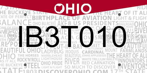 IB3T010 Ohio License Plate