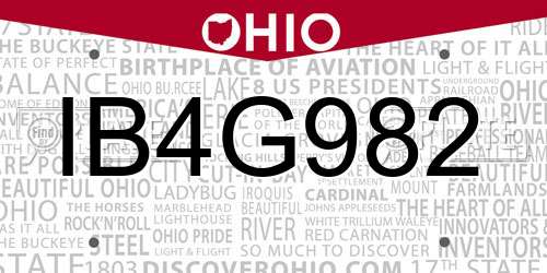 IB4G982 Ohio License Plate