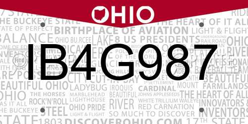 IB4G987 Ohio License Plate