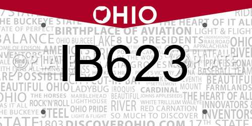 IB623 Ohio License Plate