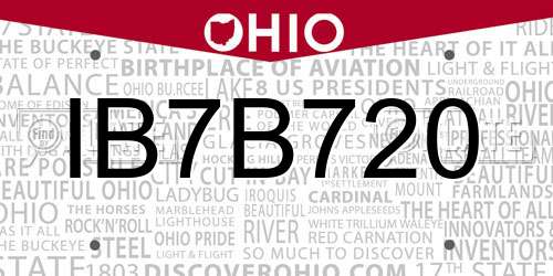 IB7B720 Ohio License Plate