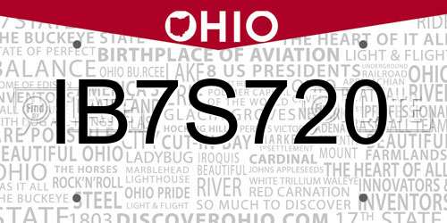 IB7S720 Ohio License Plate