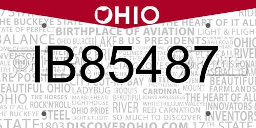 IB85487 Ohio License Plate