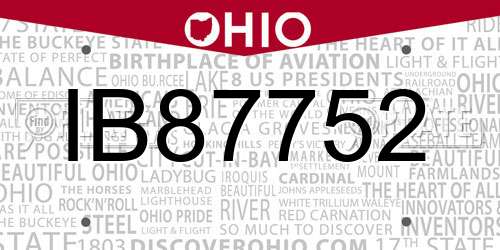 IB87752 Ohio License Plate