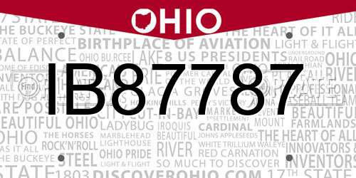 IB87787 Ohio License Plate
