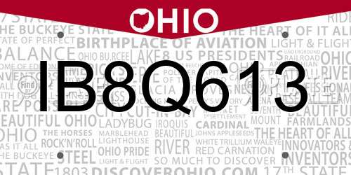IB8Q613 Ohio License Plate