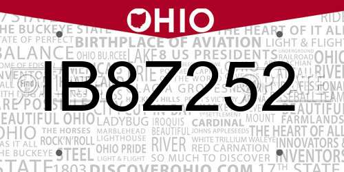 IB8Z252 Ohio License Plate