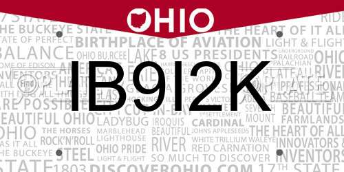 IB9I2K Ohio License Plate