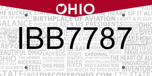 IBB7787 Ohio License Plate