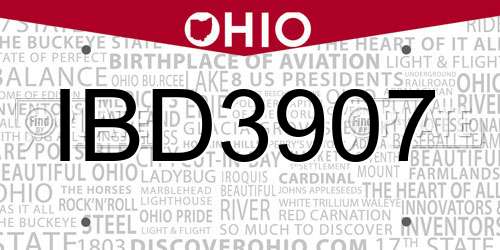 IBD3907 Ohio License Plate