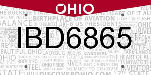 IBD6865 Ohio License Plate