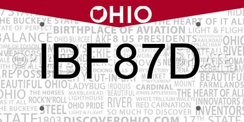 IBF87D Ohio License Plate
