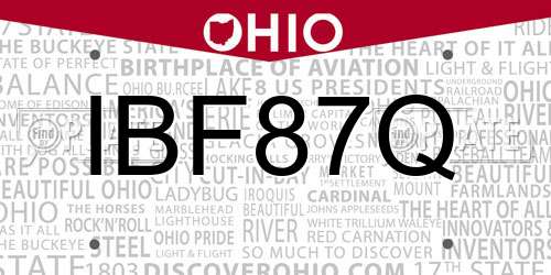 IBF87Q Ohio License Plate