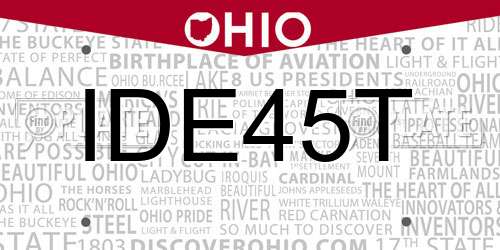 IDE45T Ohio License Plate