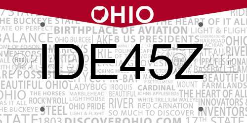 IDE45Z Ohio License Plate