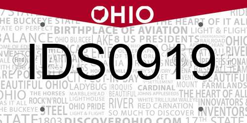 IDS0919 Ohio License Plate