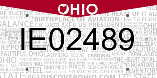 IE02489 Ohio License Plate