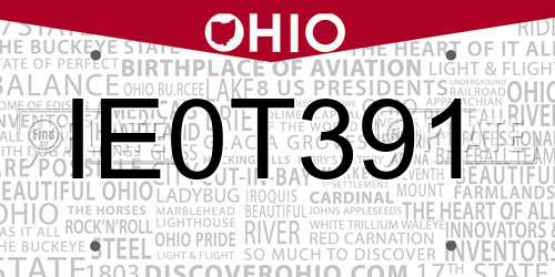 IE0T391 Ohio License Plate