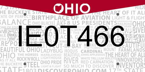 IE0T466 Ohio License Plate